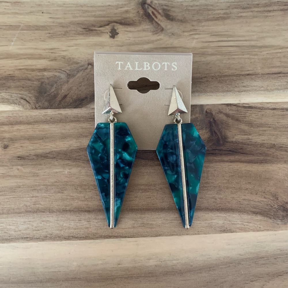 Tablots green acetate triangle drop earrings vintage jewelry
